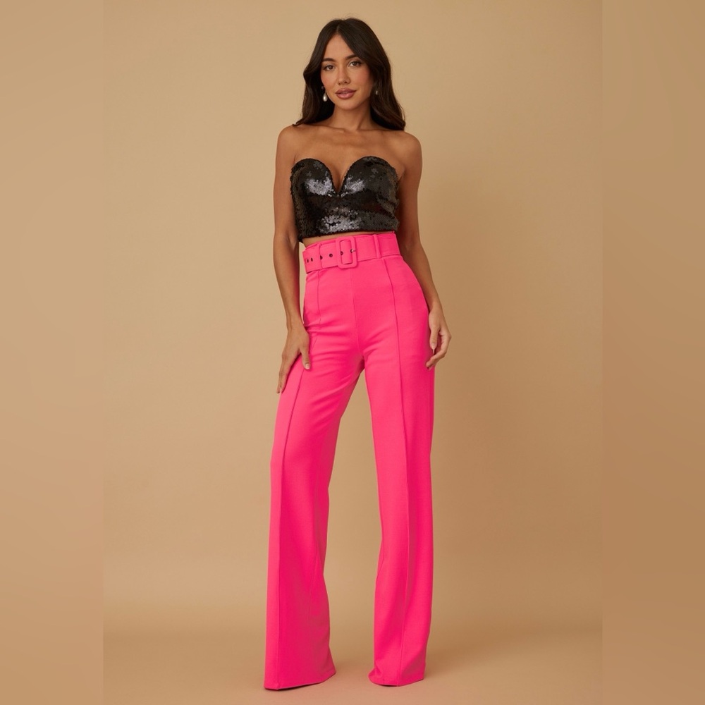Oh Polly Barbie Pink High Waisted Belted Trouser Pants ✨ size US 2 ✨ NWOT